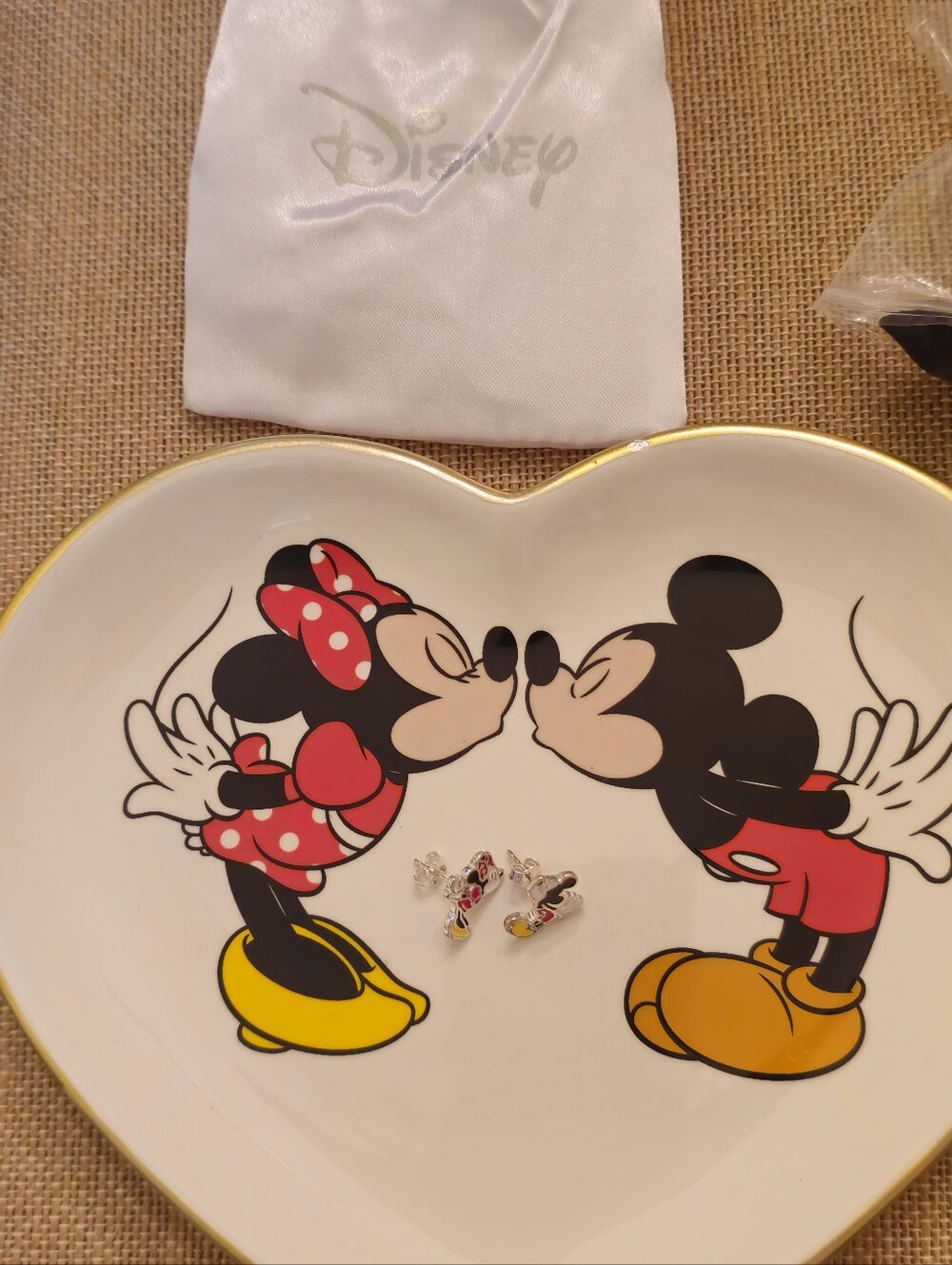 NWT Disney Mickey and Minnie Mouse Earrings and Heart Trinket Tray Gift Set